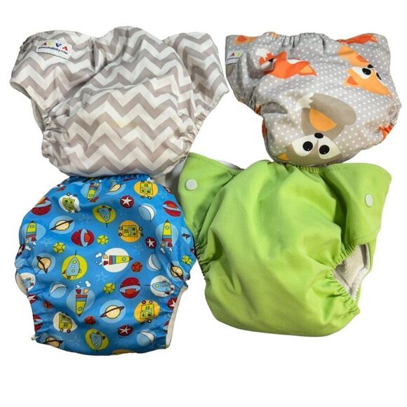 Lot Of 4 Cloth Diapers Baby Kangas Charlie Banana Alva Baby One Size Adjustable - Picture 2 of 6